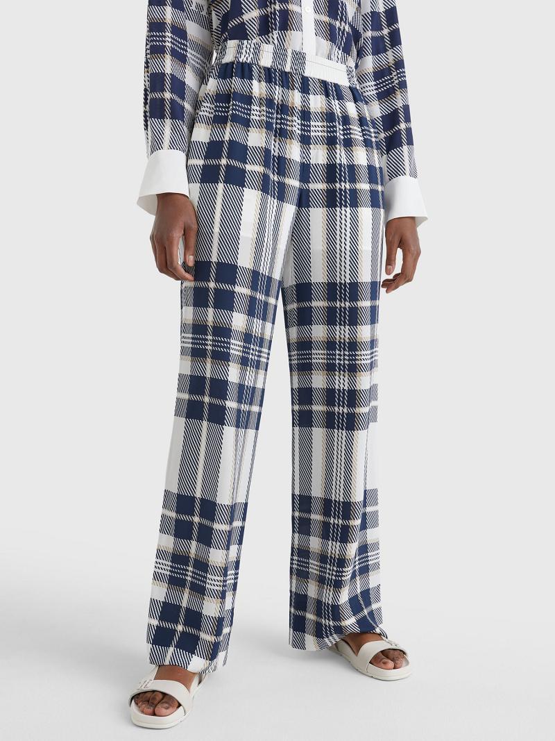 Női Tommy Hilfiger Icon Silk Pull-On Stewart Tartan Nadrág Kék | HU 245WNB